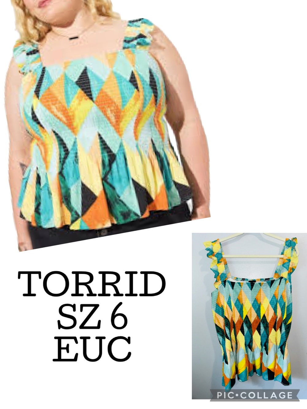 TORRID Peplum Washable Crinkle Gauze Smocked Tank Top SZ 6 EUC